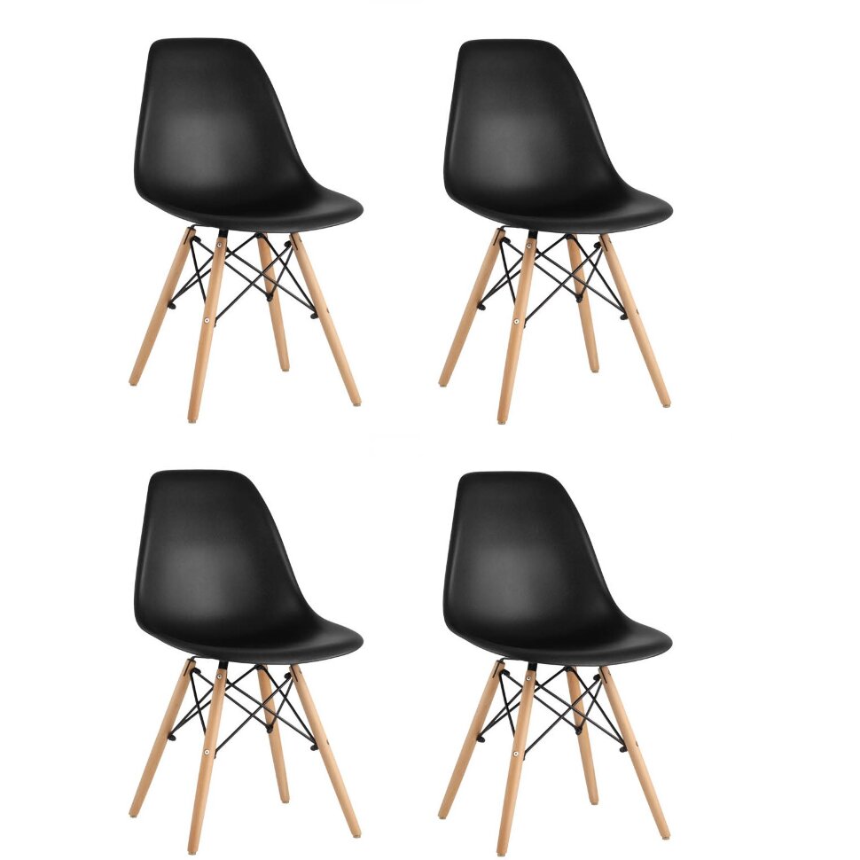 Eames Style DSW черный пластик, стальной каркас, натуральный массив бука Eames Style DSW черный пластик, стальной каркас, натуральный массив бука